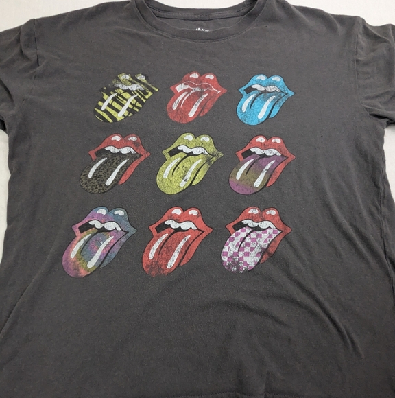 the Rolling Stones 9 Multi colored Tongues  Grey Tee Size Medium - Picture 1 of 5